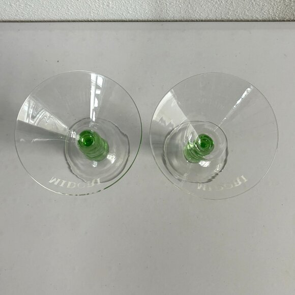 Midori Martini Glass Set of 2 Glasses Green Bubble Stem Melonball Logo - Picture 3 of 8